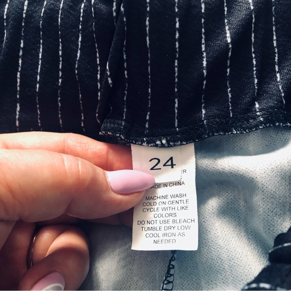 Plus 24 Wide leg paper bag waist belted Black/White Striped Shorts - Picture 6 of 13